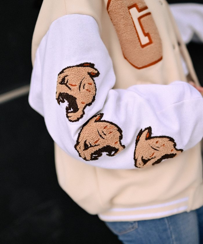 wild beige letterman jacket men women