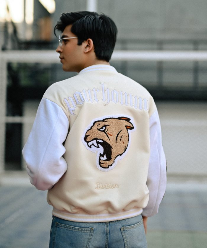 wild beige letterman jacket men women