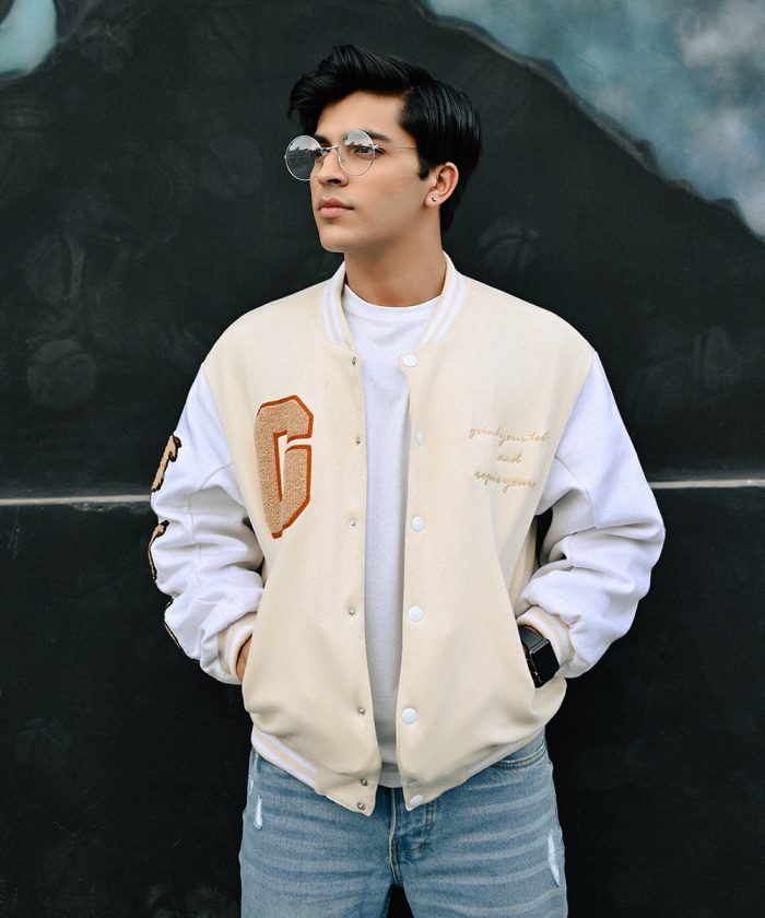 wild beige letterman jacket men women