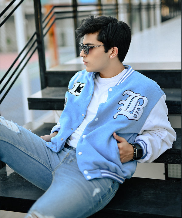 Sky Blue Letterman Jacket