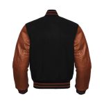 Brown Bomber Leather Sleeve Jacket