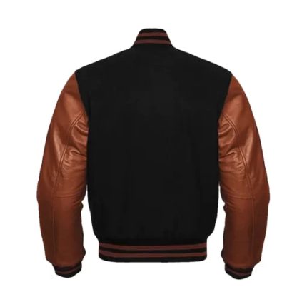 Brown Bomber Leather Sleeve Jacket