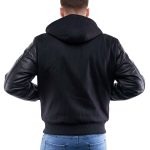 Black Wool Body Black Leather Sleeves Hoodie Letterman Jacket