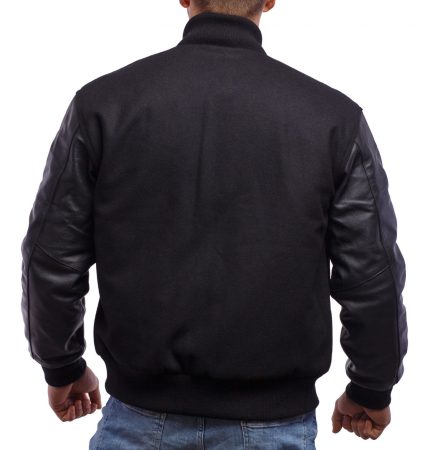 Varsity Base Men Jacket Black Wool Body Black Leather Sleeves