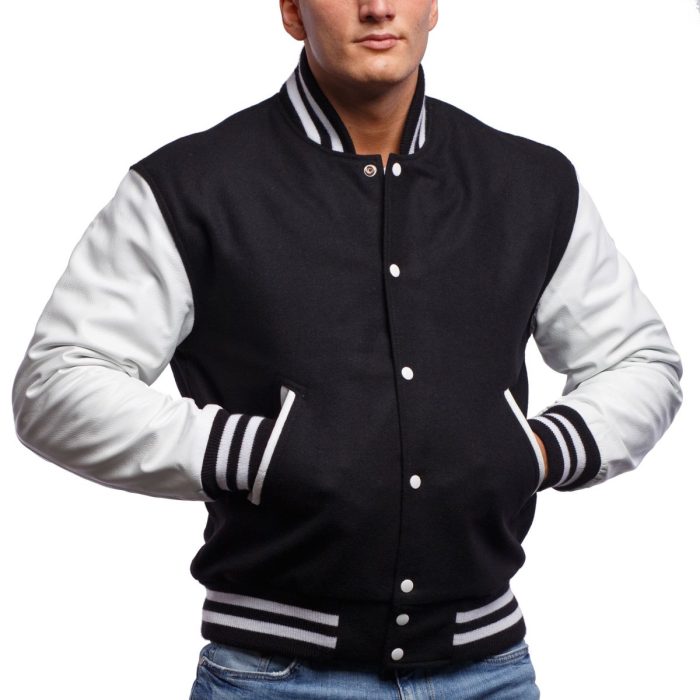 wool body leather sleeves letterman jacket