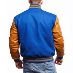 Bright Royal Wool Body Old Gold Leather Sleeves Letterman Jacket