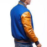 Bright Royal Wool Body Old Gold Leather Sleeves Letterman Jacket