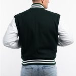 Men Varsity Jacket Green Wool Body White Leather Sleeves