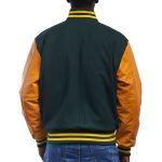 Green Wool Body Bright Gold Leather Sleeves Letterman Jacket