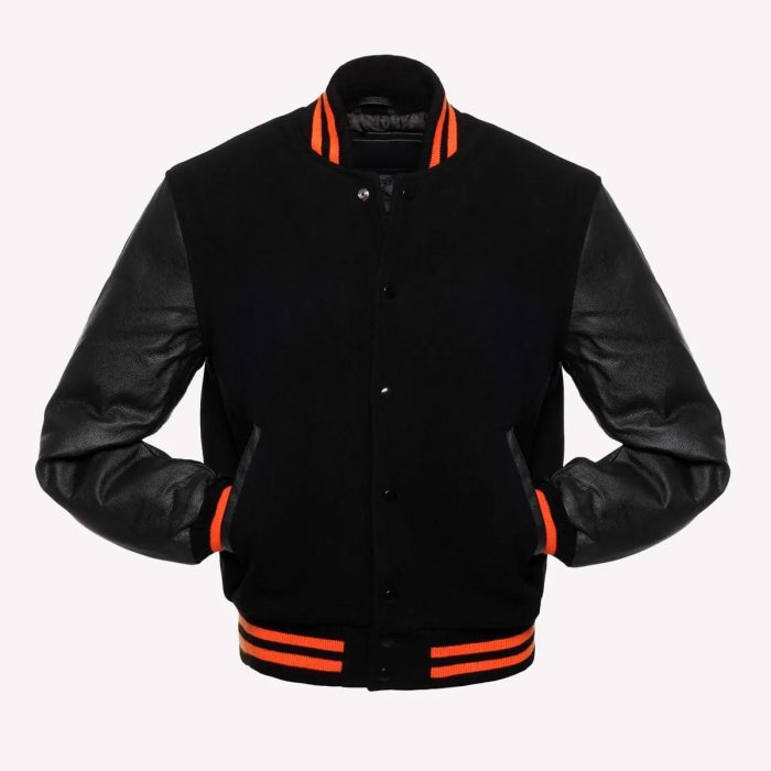 Black Body & Sleeves Varsity Jacket