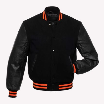 Black Body & Sleeves Varsity Jacket