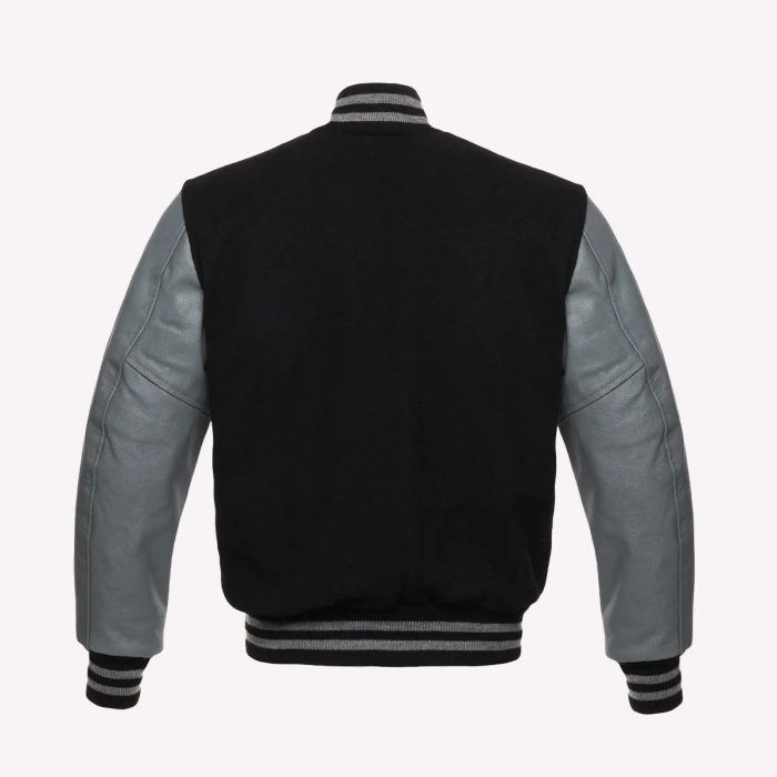 Black Wool Body & Grey Leather Sleeves Varsity Jacket