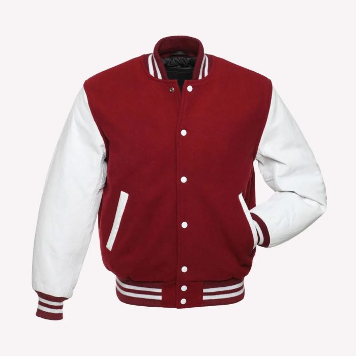 Red Wool Body & White Sleeves Varsity Jacket