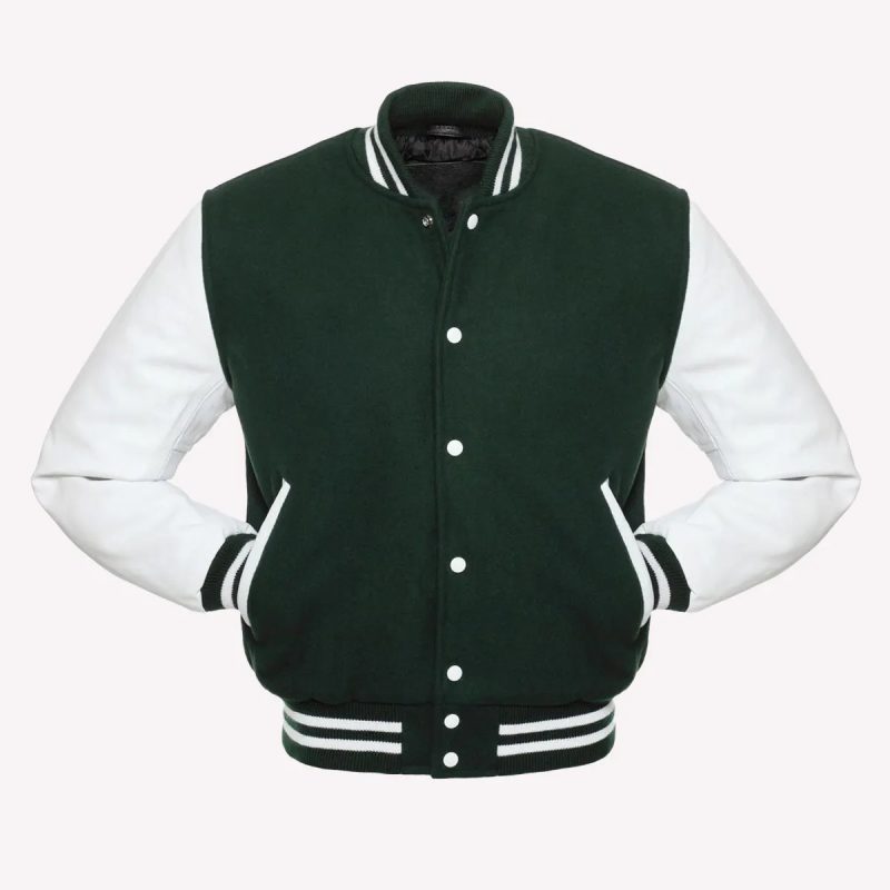 Green Body & White Sleeves Varsity Letterman Jacket