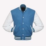 Light Blue Body & White Leather Sleeves Varsity Jacket