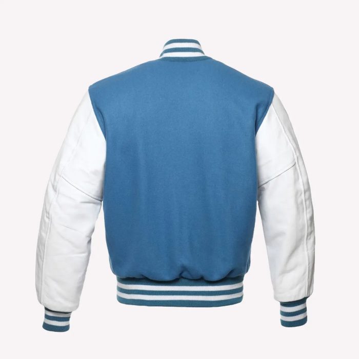 Light Blue Body & White Leather Sleeves Varsity Jacket