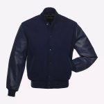 Navy Blue Body & Navy Leather Sleeves Varsity Jacket