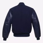 Navy Blue Body & Navy Leather Sleeves Varsity Jacket