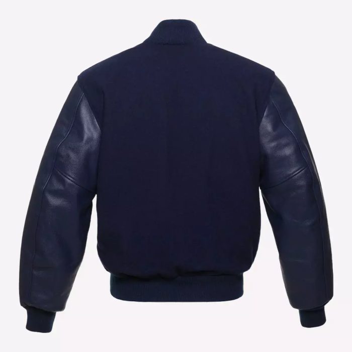 Navy Blue Body & Navy Leather Sleeves Varsity Jacket