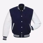 Navy Blue Body & White Leather Sleeves Varsity Jacket