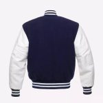 Navy Blue Body & White Leather Sleeves Varsity Jacket